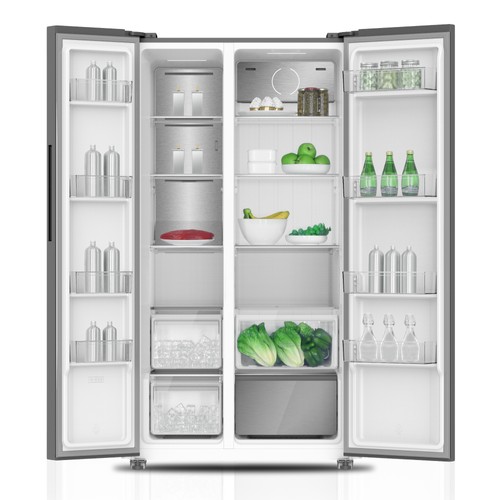MIKA Fridge, 595L, 2 Door Side By Side, No Frost, INVERTER Compressor, Inox Line Brush